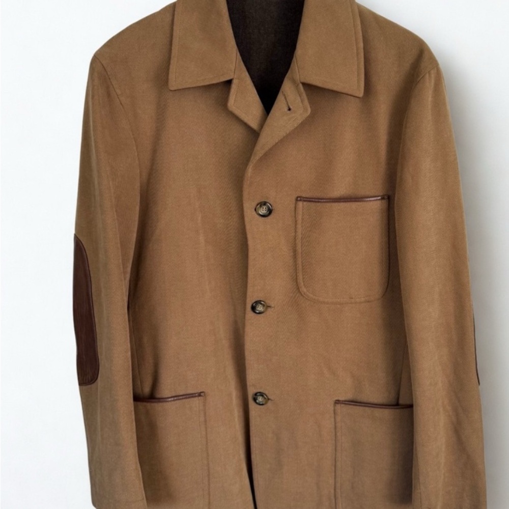 Vintage Isaia Napoli Men’s Task Cotton Jacket Lined Leather Details, Italy Sz 48